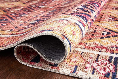 Loloi Layla Collection LAY-15 Magenta/Multi 2'-0" x 5'-0" .13" Thick Accent Rug, Soft, Durable, Vintage Inspired, Distressed, Low Pile, Non-Shedding, Easy Clean, Printed, Living Room Rug