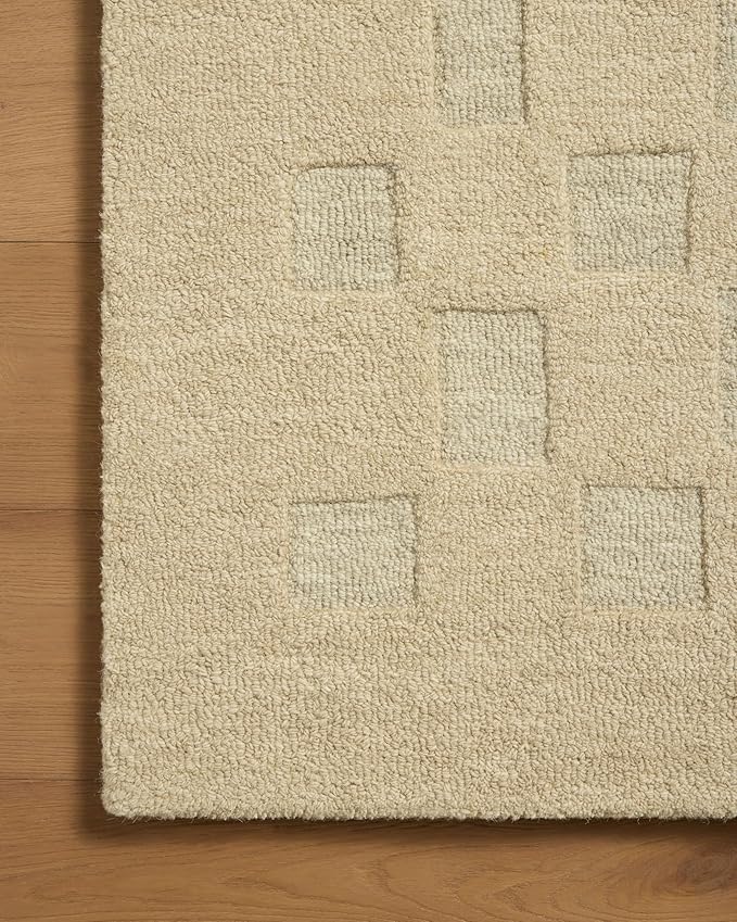 Loloi Leanne Ford Craven Collection CVN-04 Oatmeal/Dove 2'-6" x 7'-6" Runner Rug Checkered, Patterned, Neutral, Hallway, Kitchen, Mudroom, and Bathroom