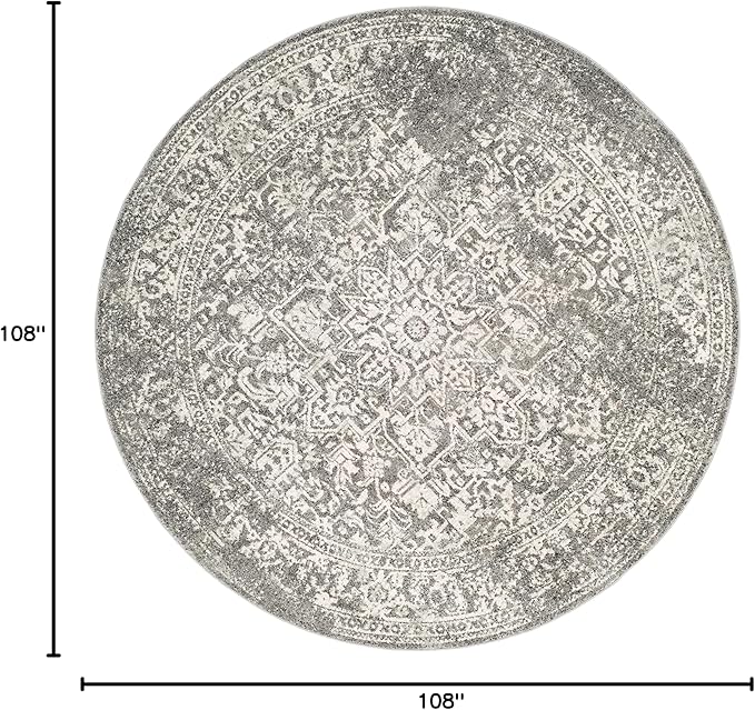 SAFAVIEH Evoke Collection 9' Round Grey/Ivory EVK256D Oriental Distressed Non-Shedding Dining Room Entryway Foyer Living Room Bedroom Area Rug