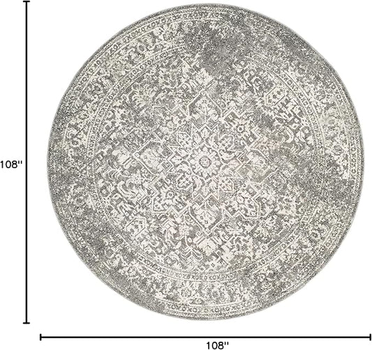 SAFAVIEH Evoke Collection 9' Round Grey/Ivory EVK256D Oriental Distressed Non-Shedding Dining Room Entryway Foyer Living Room Bedroom Area Rug