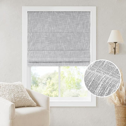 Madison Park Cordless Roman Shades, Total Blackout Window Blind Privacy Window Shades, Thermal Insulated Cordless Window Treatment for Bedroom, Living Room, Quincy, Single Panel 31"W x 64"H Light Grey