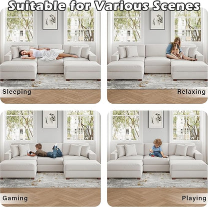 Modular Sectional Couches for Living Room, 118" Modern Upholstered Sofa Couche with Ottoman for Living Room Bedroom, Beige