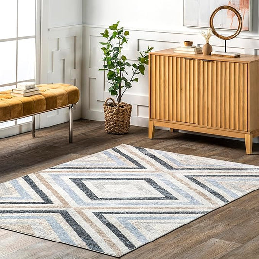 nuLOOM 2' x 6' Machine Washable Stain-Resistant Area Rug Medium Profile for Living Room, Bedroom, and Dining Room, Akari Blue