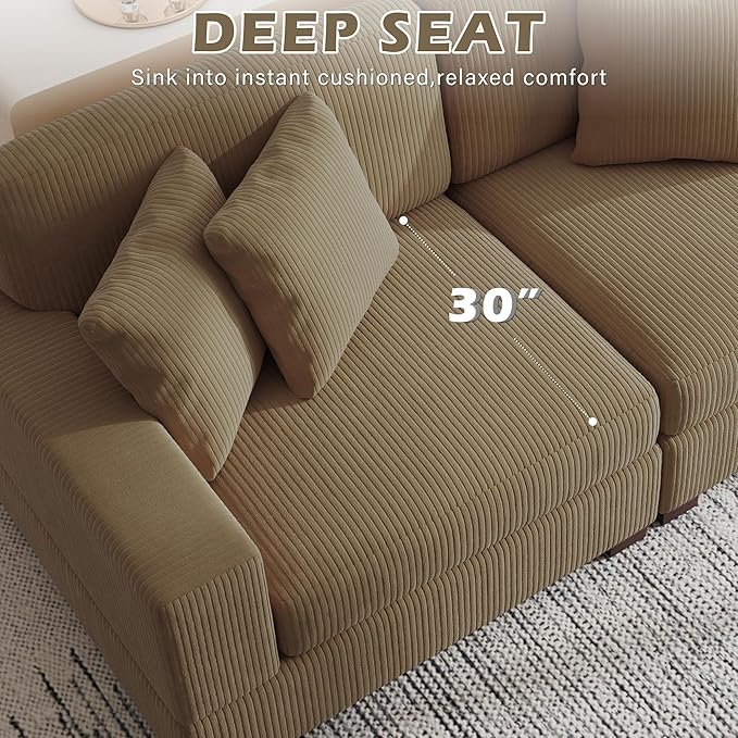 Modular Sectional Couches for Living Room, 118" Modern Upholstered Sofa Couche with Ottoman for Living Room Bedroom, Camel