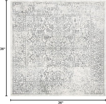 SAFAVIEH Evoke Collection Area Rug - 3' Square, Ivory & Grey, Distressed Design, Non-Shedding & Easy to Clean, Ideal for Foyer, Bedroom, Accent Space (EVK256F)