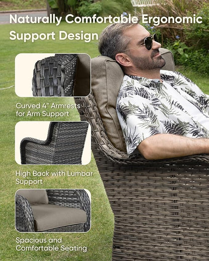 HUMMUH Patio Furniture Set with Fire Pit Table 5-Piece Wicker Outdoor Swivel Rocker Patio Chairs High Back Outdoor Couch Conversation Set for Porch, Backyard, Deck