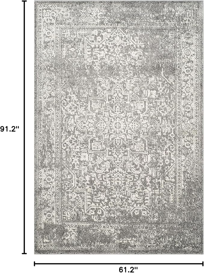 SAFAVIEH Evoke Collection 5'1" x 7'6" Grey/Ivory EVK256D Oriental Distressed Non-Shedding Living Room Bedroom Area Rug