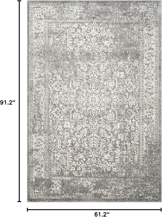 SAFAVIEH Evoke Collection 5'1" x 7'6" Grey/Ivory EVK256D Oriental Distressed Non-Shedding Living Room Bedroom Area Rug