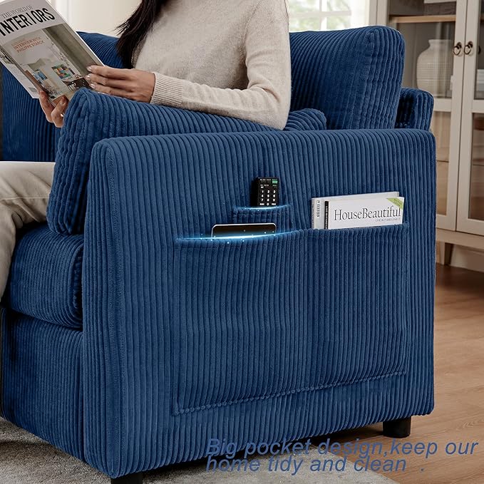 Accent Chair Set of 2 Living Room Chairs in Corduroy Fabric,Reading Chair Sofa Couches for Apartment Bedroom and Small Spaces. (Blue, 2 Chairs)