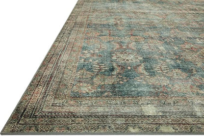 Loloi Magnolia Home by Joanna Gaines Banks Collection BAN-01 Ocean/Spice 2'-3" x 3'-9" .13" Pile Height, Machine Washable, Accent Rug