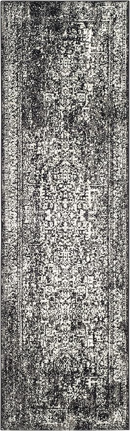 SAFAVIEH Evoke Collection Runner Rug - 2'2" x 19', Black & Grey, Distressed Design, Non-Shedding & Easy to Clean, Ideal for Foyer, Bedroom, Kitchen, Hallway (EVK256R)