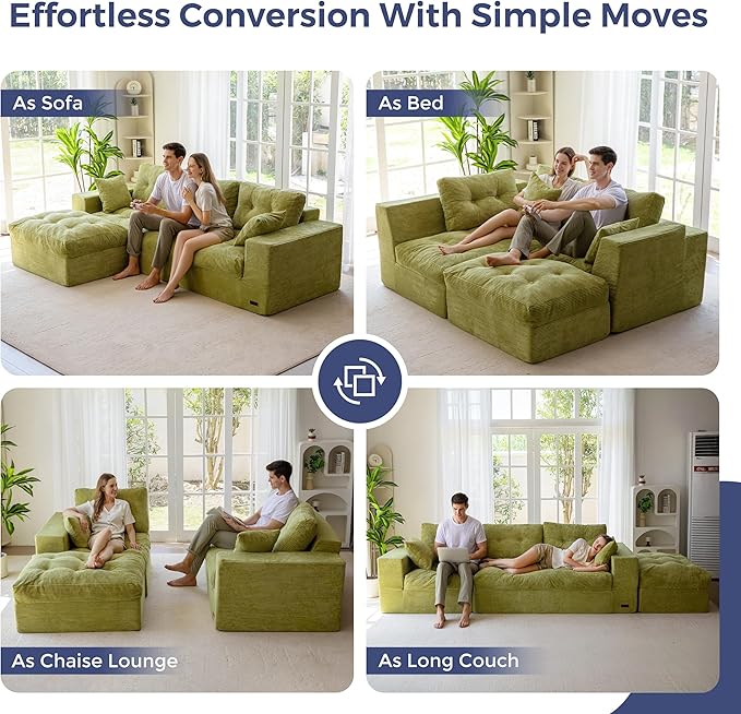 MAXYOYO Sectional Sofa Couch and Chaise Lounge, L Shaped Modern Cloud Couch with Ottoman, Comfy Sofa with Layered Cushion, Tufted Upholstered Sleeper Chair for Living Room, No Assembly Required