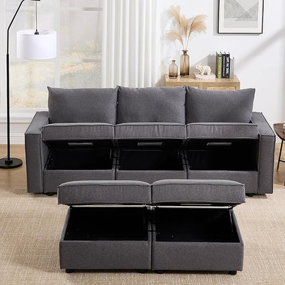 64.5 inch Loveseat, Small Modular Sectional Linen Fabric Sofa Set, Modern Convertible Comfortable Sofa Couch for Living Room/Apartment, Grey