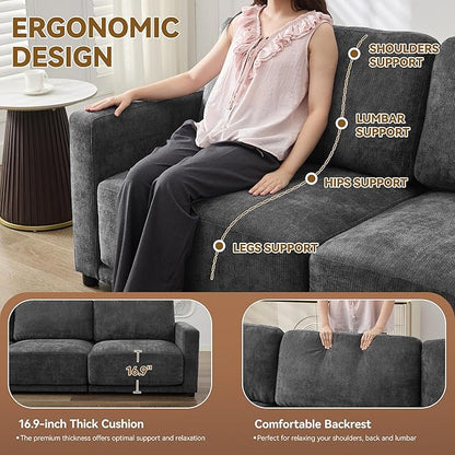 77.4" Chenille Modular Loveseat Oversized Upholstered 2 Seater Sectional Sofa with Thickened Cushions, Easy Assembly, Modern Comfy Love Seat Couch for Living Room, Grey