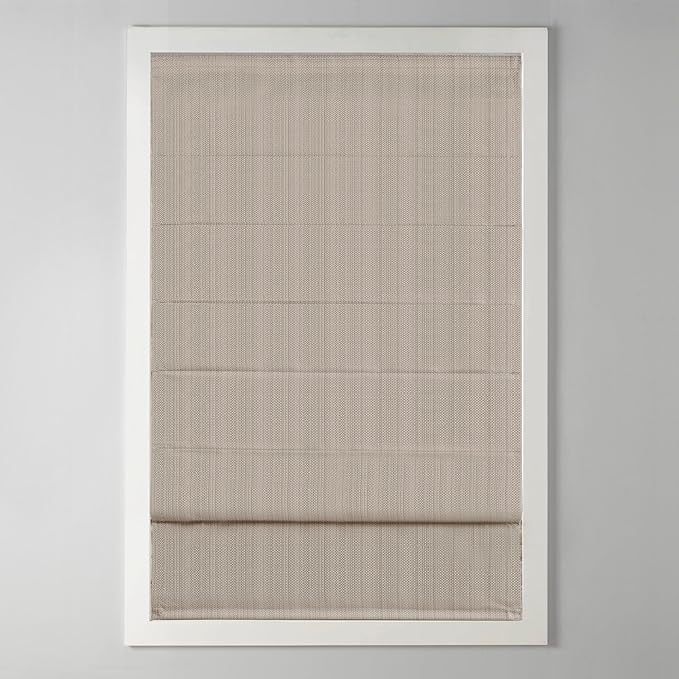 Madison Park Galen Cordless Roman Shade, 34"W x 64"H, Sheen Taupe – Room Darkening, Thermal Insulated, Energy Efficient Window Blind with Subtle Sheen Basketweave Fabric for Privacy