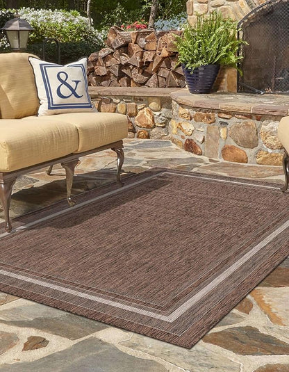 Unique Loom Outdoor Border Collection Area Rug - Soft Border (10' x 13' 1" Rectangle Brown/Ivory)