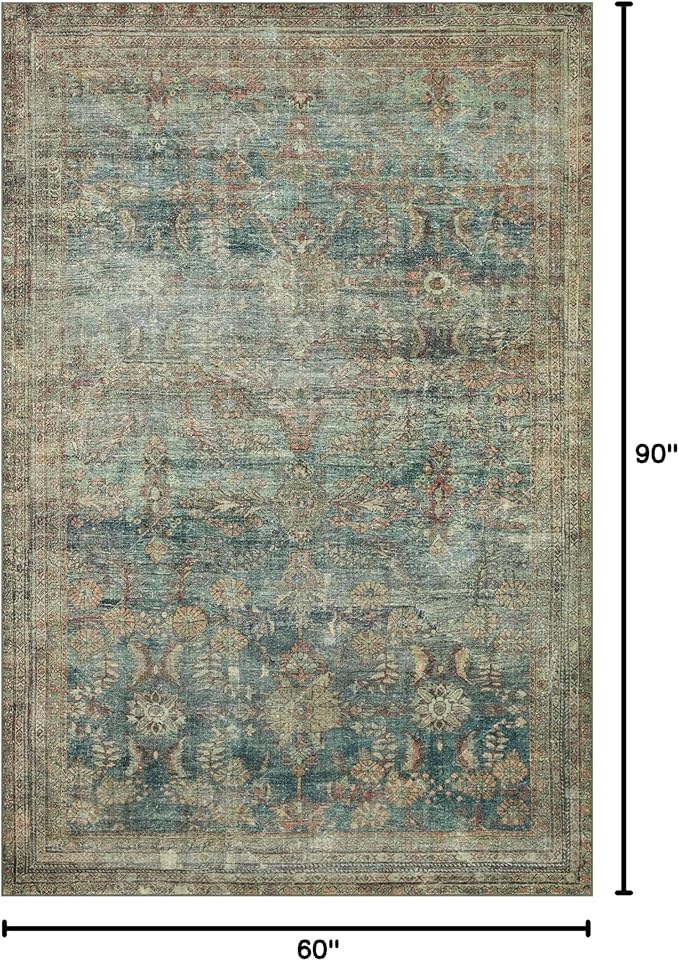 Loloi Magnolia Home by Joanna Gaines Banks Collection BAN-01 Ocean/Spice 5'-0" x 7'-6", .13" Pile Height, Machine Washable, Area Rug