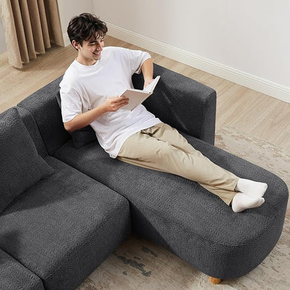 VANOMi 113" Sectional Sofa with 4 Pillows, U-Shaped 4-Seater Comfy Boucle Cloud Couch, Modern Double Chaises Lounge Sofas for Living Room, Office, Apartment (Dark Gray-U)