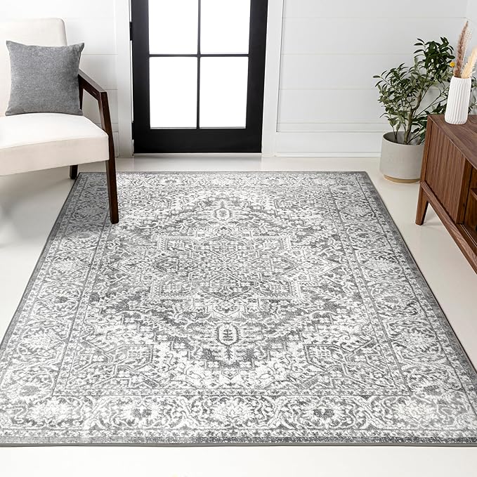 JONATHAN Y Modern Vintage Medallion Light Gray Indoor Area Rug, 12x15, Country, Floral, Easy-Cleaning for Living Room, Bedroom, Kitchen, Pet Friendly, Non-Shedding (MDP100A-15)
