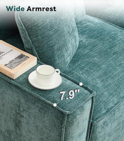 WILLOVE Modular Sectional Sofa Set, Chenille Cloud Couch with Wide Armrests & 8 Pillows, Deep Seat Couches for Living Room, 4-Seater Green