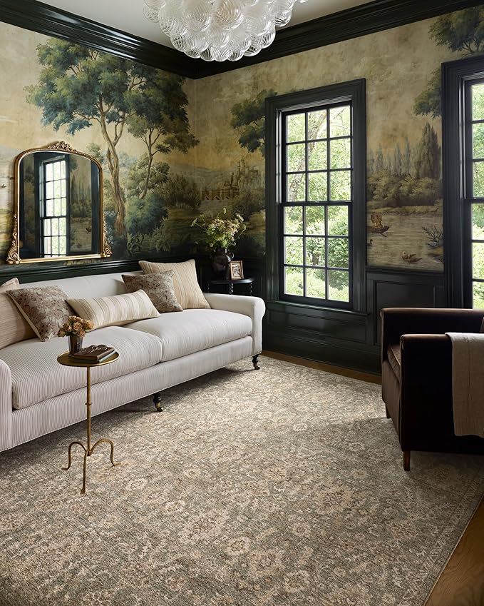 Loloi Chris Loves Julia Palma Collection PLM-03 Lagoon/Natural 2'-3" x 3'-10" Accent Rug Vintage Style Boho Living Room Bedroom Carpet
