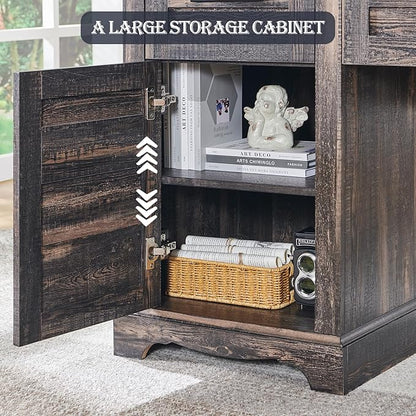 RedLemon 60" Farmhouse L Shaped Executive Desk with Drawers, Wood Home Office Corner Desk with Charging Station, File Drawer, Storage Cabinet, Rustic Computer Writing Desk (Dark Rustic Oak)