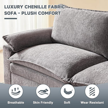 114 Inch Modular Couch Sectionals with Ottoman, Big Comfy Cloud Couches, L Shaped 4 Seat Modular Sectional Sofa, Modern Cloud Sectional Couches for Living Room, Deep Seat Comfy Sofa, Grey