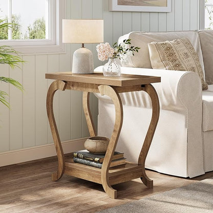 Tribesigns End Table, Narrow Wood Side Table with Storage Shelves, 2-Tier Bedside Accent Furniture for Living Room, Small Spaces, Bedroom, Brown (2, Brown)