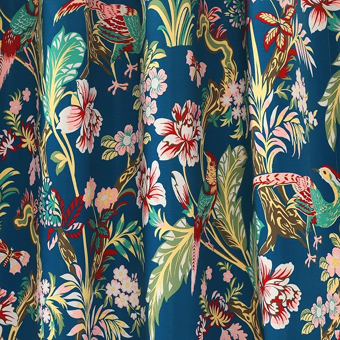 Lush Decor Dolores Light Filtering Window Panels, Pair, 52" W x 95" L, Navy & Multi - Floral Curtains for Bedroom - Vintage Curtains - Coquette Room Decor