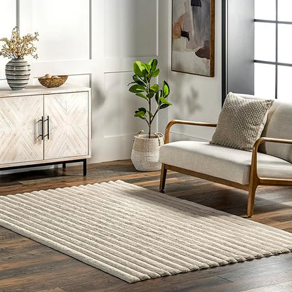 nuLOOM 3'9" x 6' Cozy Plush Area Rug, Machine Washable, Non-Slip, Soft Fluffy Shag Carpet for Living Room Bedroom Kids Room Nursery Home Decor, Kai Beige