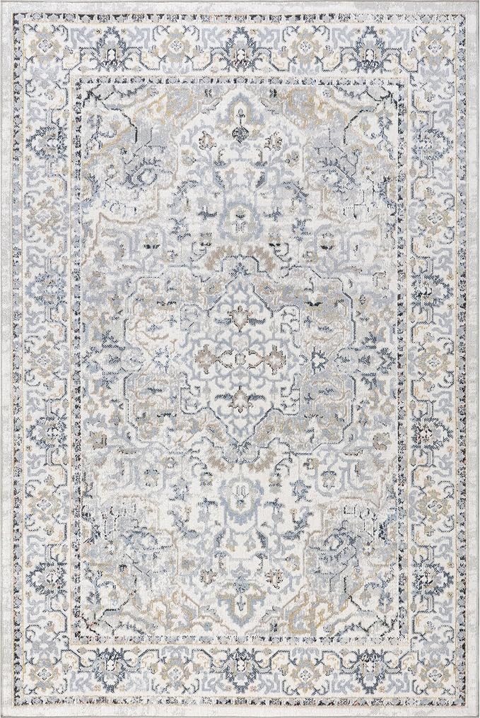 nuLOOM 5'3" x 7'6" Machine Washable Stain-Resistant Area Rug Medium Profile for Living Room, Bedroom, and Dining Room, Cady Blue
