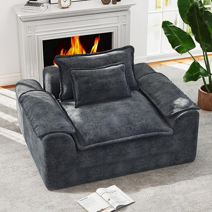 Hobestluk Cloud Single Sofa Memory Foam Couch with Deep Seat L Shaped Sofa with Removable Cover Large Couch for Living Room (Blue Grey, Single Sofa)