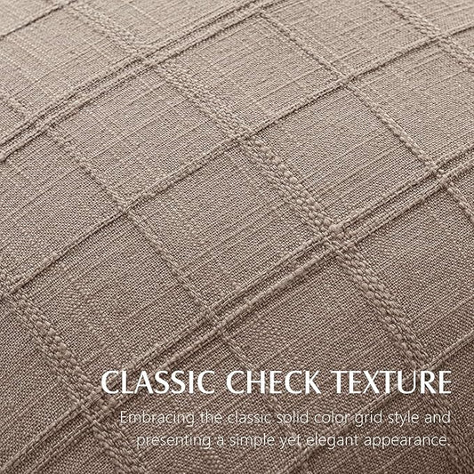 Foindtower Set of 2 Decorative Linen Check Throw Pillow Covers Neutral Farmhouse Vintage Cushion Covers Modern Boho Home Decor for Sofa Chair Couch Bedroom Living Room,20×20 Inch,Tan Taupe