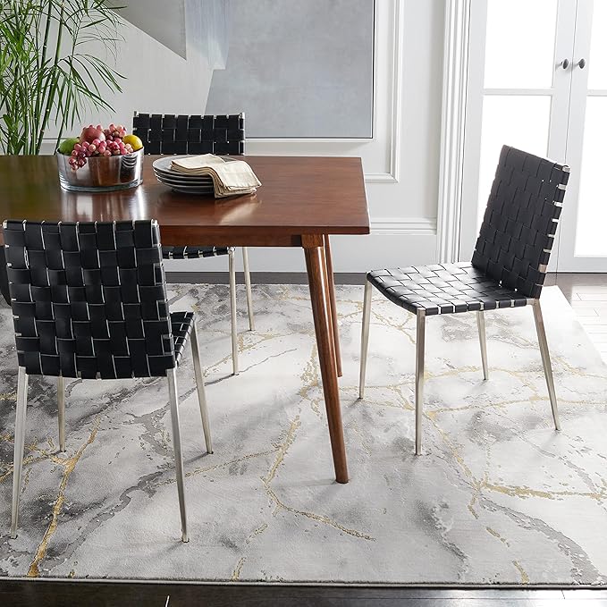 SAFAVIEH Craft Collection Area Rug - 8' Square, Grey & Gold, Modern Abstract Design, Non-Shedding & Easy Care, Ideal for High Traffic Areas in Living Room, Bedroom (CFT877F)