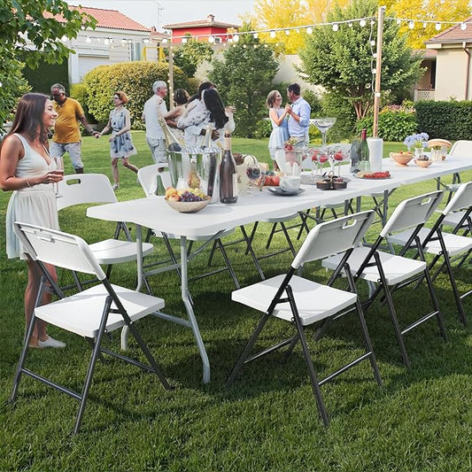 8 Pack Folding Chairs, 700lbs Capacity Heavy Duty Folding Chair with Reinfoced Steel Frame for Indoor/Outdoor Use, White Plastic Foldable Chairs for Party, Patio, Meeting, Wedding and School