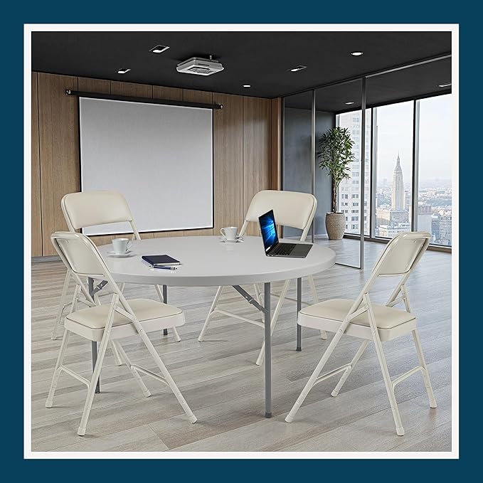 OEF Furnishings OEF1200 Series Premium Heavy Duty Vinyl Padded Folding Chairs, Commercial Grade 500 lb Capacity (4-Pack, Warm Gray)