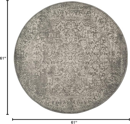 SAFAVIEH Evoke Collection Area Rug - 5'3" Round, Silver & Ivory, Distressed Design, Non-Shedding & Easy to Clean, Ideal for Living Room, Bedroom, Dining Space (EVK256S)