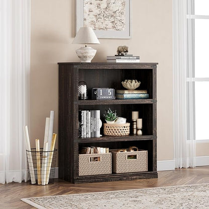 IDEALHOUSE 3 Tier Bookcase, Farmhouse Book Shelf with Storage, Low Book Case Wooden 3 Shelf Bookcase for Home Office, Living Room, Bed Room (Oak, 40.0" H x 31.5" W x 12.2" D)
