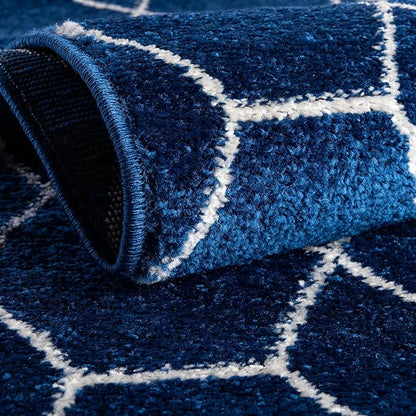 Unique Loom Trellis Frieze Collection Area Rug - Geometric (2' x 10' Runner, Navy Blue/ Ivory)
