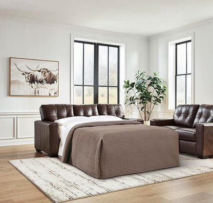Signature Design by Ashley Santorine Classic Leather Match Tufted Sofa Sleeper with Bi-Fold Memory Foam Mattress, Queen, Dark Brown