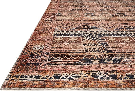 Loloi Layla Collection LAY-14 Mocha/Blush 2'-6" x 7'-6" .13" Thick Runner Rug, Soft, Durable, Vintage Inspired, Distressed, Low Pile, Non-Shedding, Easy Clean, Printed, Living Room Rug