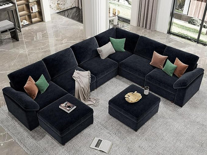 EASE MOOSE Oversized U Shape Sectional Couch Wide Deep seat Modular Cloud Sofa,FSC Certified Comfortable Chenille Blue Cloud Couch sectional Sofa