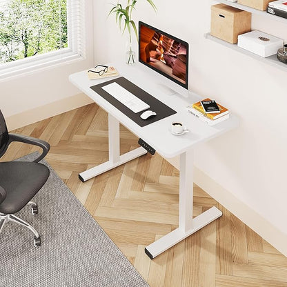 One-Piece Standing Desk 47 x 24 Inches, Small Adjustable Height Desk, Electric Sit Stand Desks Home Office Computer Workstation, White