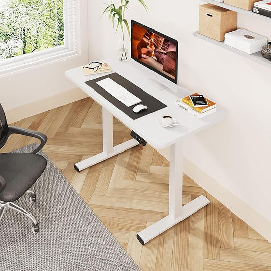 One-Piece Standing Desk 47 x 24 Inches, Small Adjustable Height Desk, Electric Sit Stand Desks Home Office Computer Workstation, White