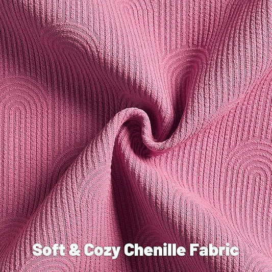 FUTEI Hot Pink Chenille Decorative Throw Pillow Covers 24x24 Inch Set of 2,Soft Cozy Striped Geometric Patterns European Cushion Cases,Modern Home Decor for Couch Bed Living Room
