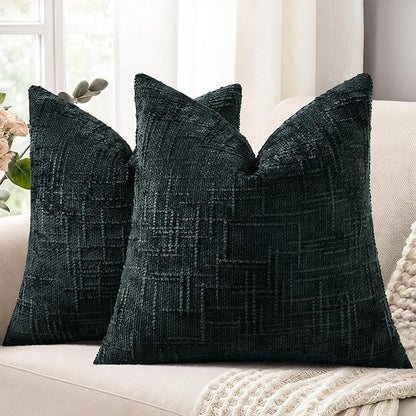 decorUhome Black Chenille Throw Pillow Covers 24x24 Set of 2 Thick Textured Slubby Couch Pillow Covers Farmhouse Accent Modern Neutral Decorative Pillow Cases for Bed Sofa Living Room