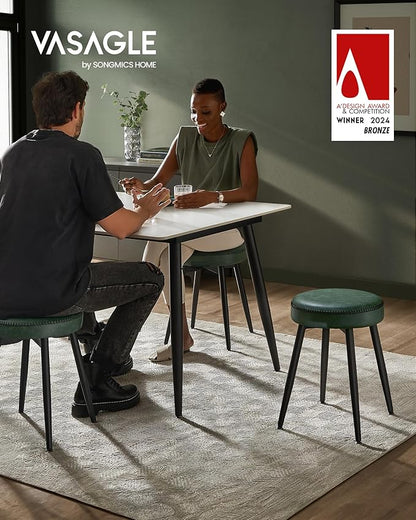 VASAGLE EKHO Collection - Dining Chairs Stools Set of 2, Upholstered Kitchen Chairs, Vanity Stools, Synthetic Leather with Stitching, Mid-Century Modern, 19-Inch Tall, Easy Assembly, Forest Green