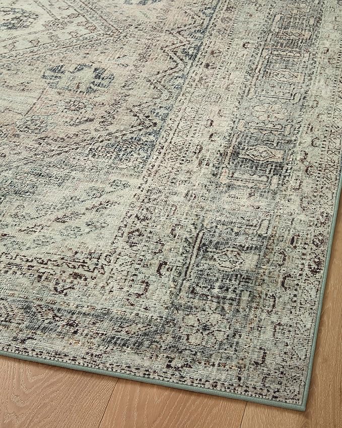 Loloi Magnolia Home by Joanna Gaines Sinclair Collection SIN-04 Natural/Sage 2'-3" x 3'-9", .25" Pile Height, Machine Washable, Accent Rug