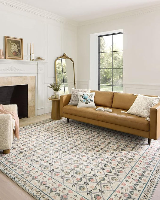 Loloi Rifle Paper Co. Eden Collection EDE-03 Lattice Ivory 5'-0" x 7'-6" Area Rug feat. CloudPile™
