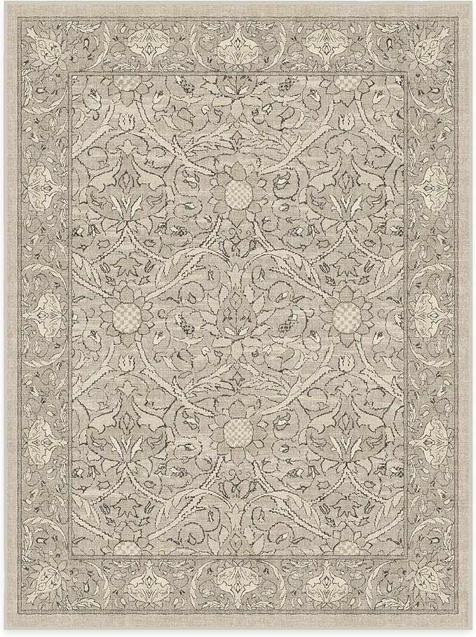 RUGGABLE x Morris & Co Washable Area Rug – Montreal Natural Stone 9x12, Stain-Resistant, Non-Slip – Large Machine Washable Rugs for Living Room, Bedroom, Hallway, Entryway & Office–with Standard Pad